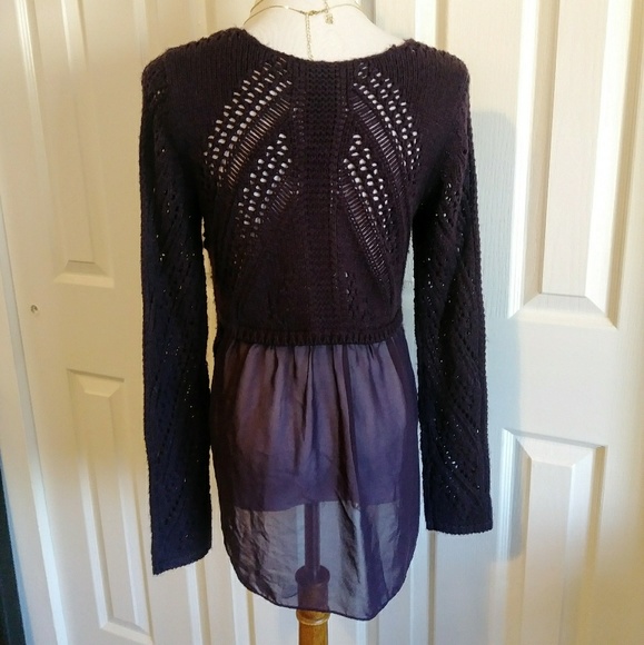 Anthropologie boho purple knit sheer back sweater - Picture 4 of 8